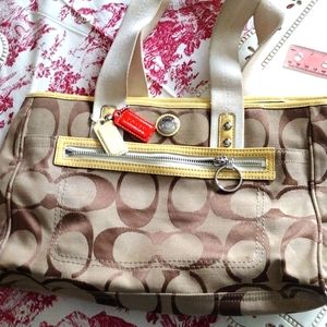 Vintage coach cloth bag with yellow trim